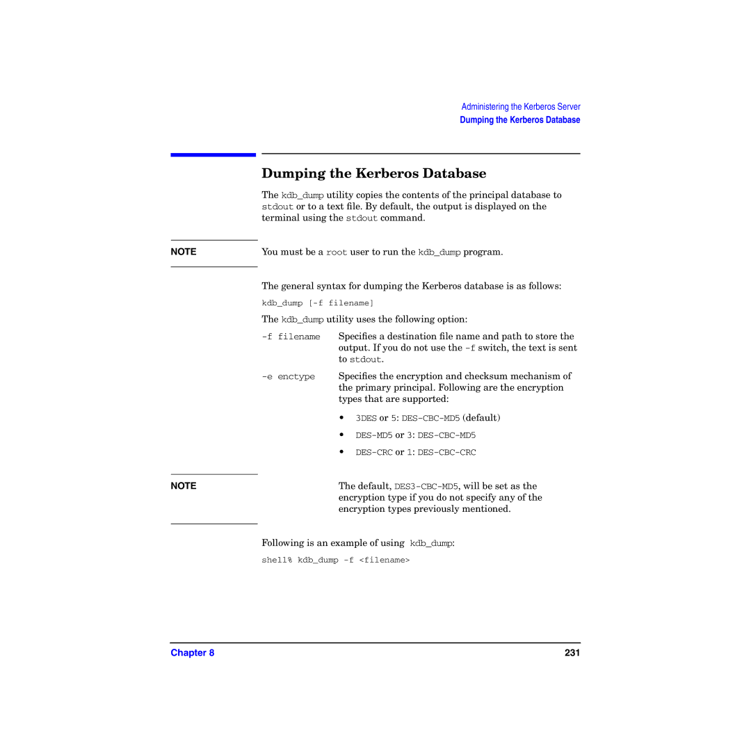 HP UX Kerberos Data Security Software manual Dumping the Kerberos Database 