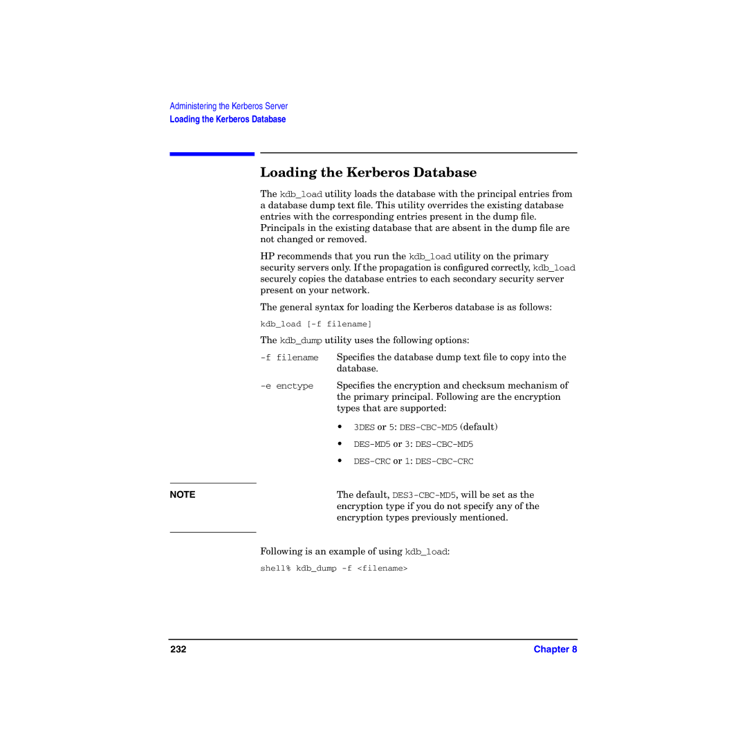 HP UX Kerberos Data Security Software manual Loading the Kerberos Database 