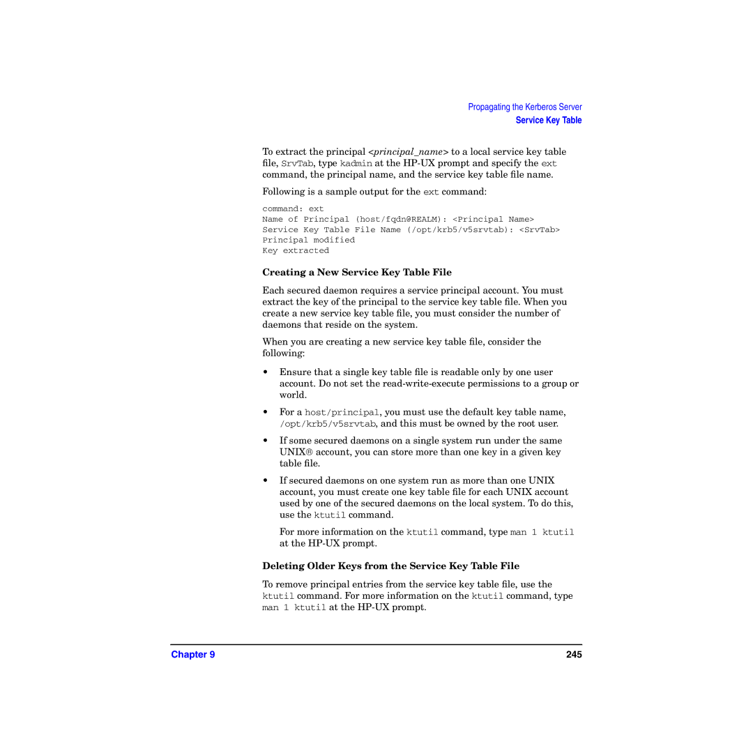 HP UX Kerberos Data Security Software manual Creating a New Service Key Table File 