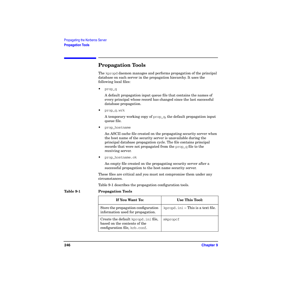 HP UX Kerberos Data Security Software manual Propagation Tools If You Want To Use This Tool 