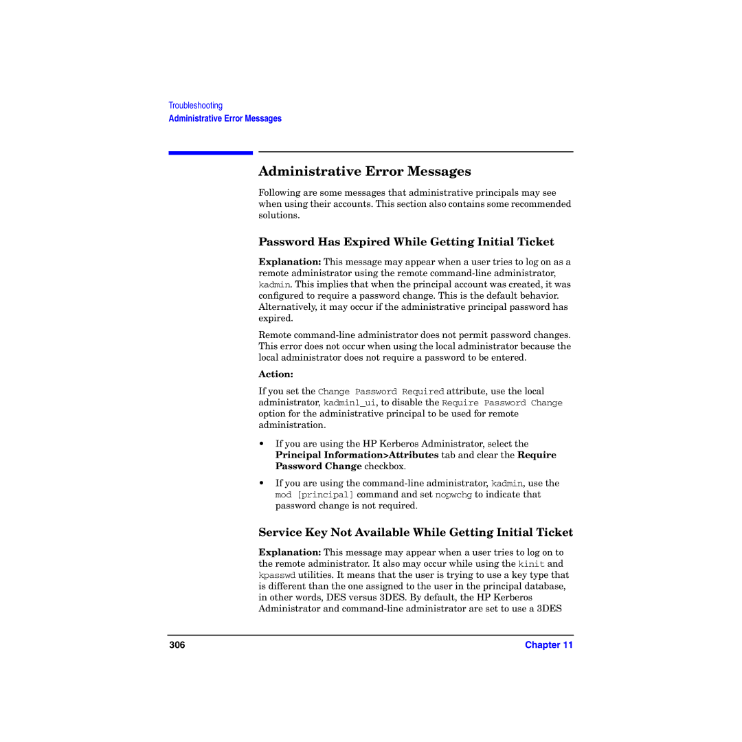 HP UX Kerberos Data Security Software Administrative Error Messages, Password Has Expired While Getting Initial Ticket 