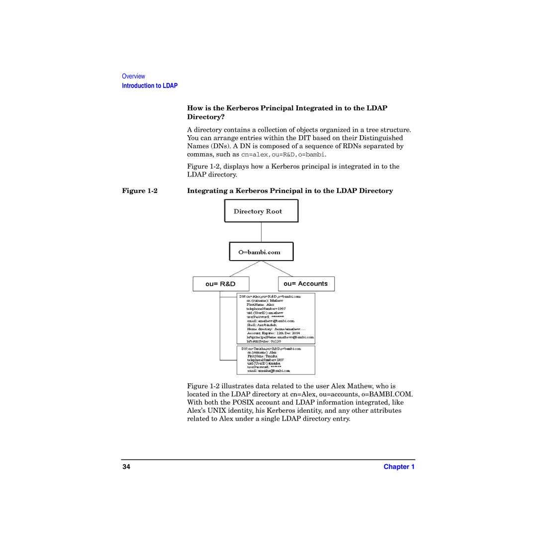 HP UX Kerberos Data Security Software manual Integrating a Kerberos Principal in to the Ldap Directory 