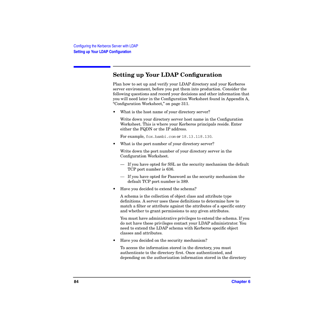 HP UX Kerberos Data Security Software manual Setting up Your Ldap Conﬁguration 