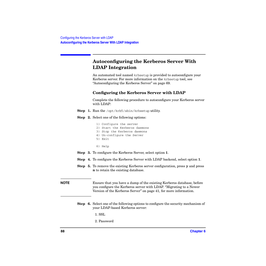 HP UX Kerberos Data Security Software manual Autoconﬁguring the Kerberos Server With Ldap Integration 
