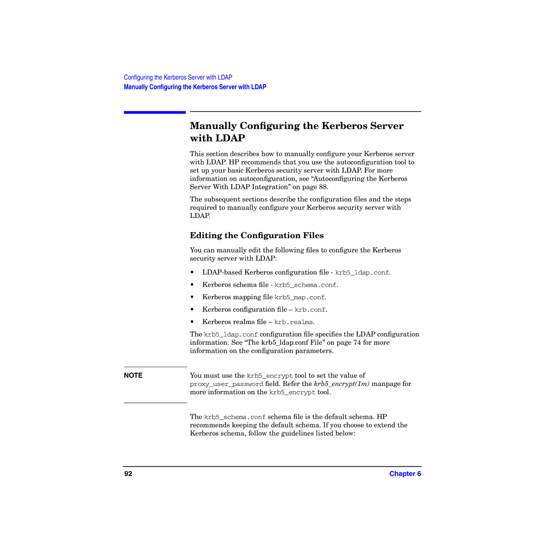 HP UX Kerberos Data Security Software Manually Conﬁguring the Kerberos Server with Ldap, Editing the Conﬁguration Files 