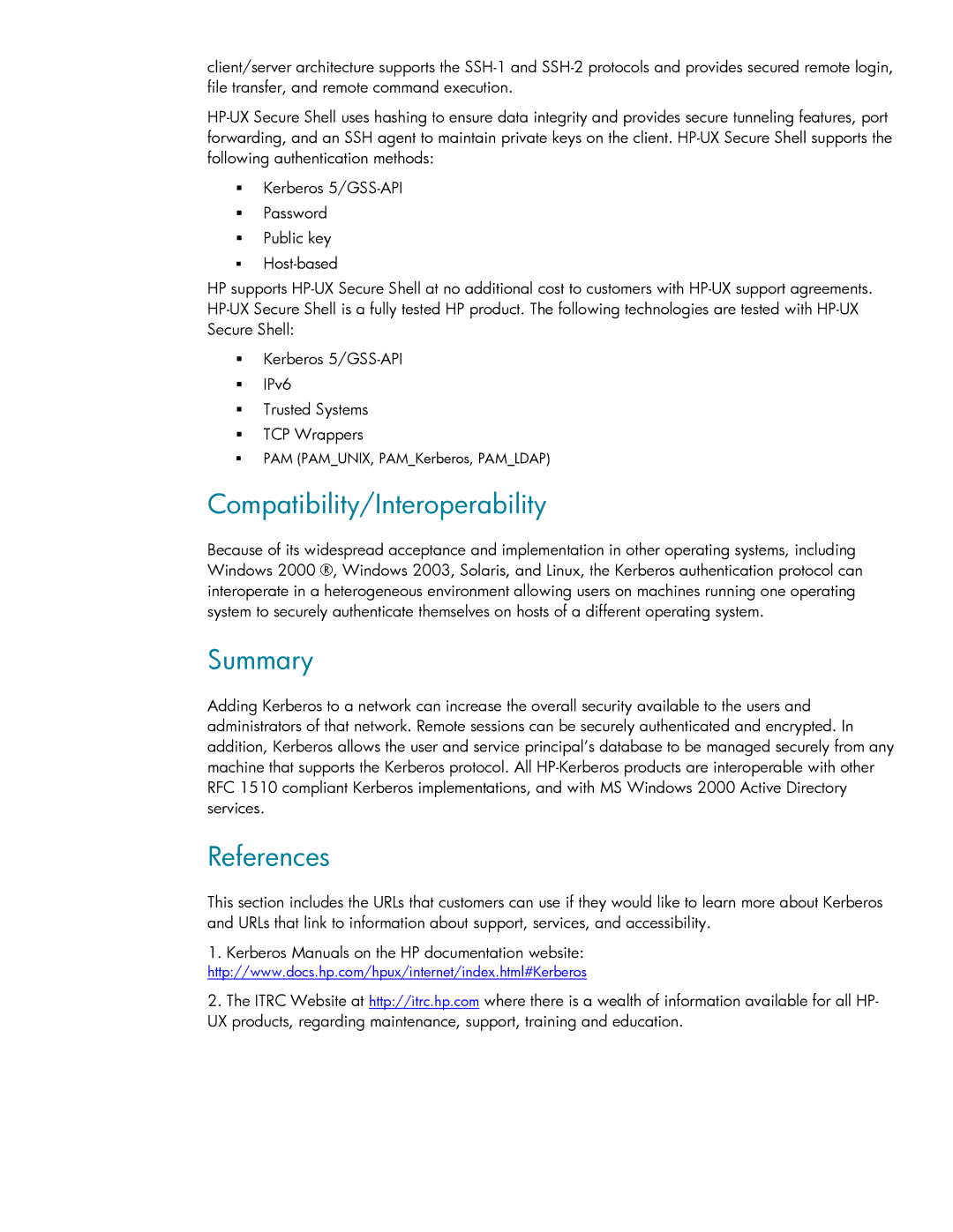 HP UX Kerberos Data Security Software manual Compatibility/Interoperability, Summary, References 