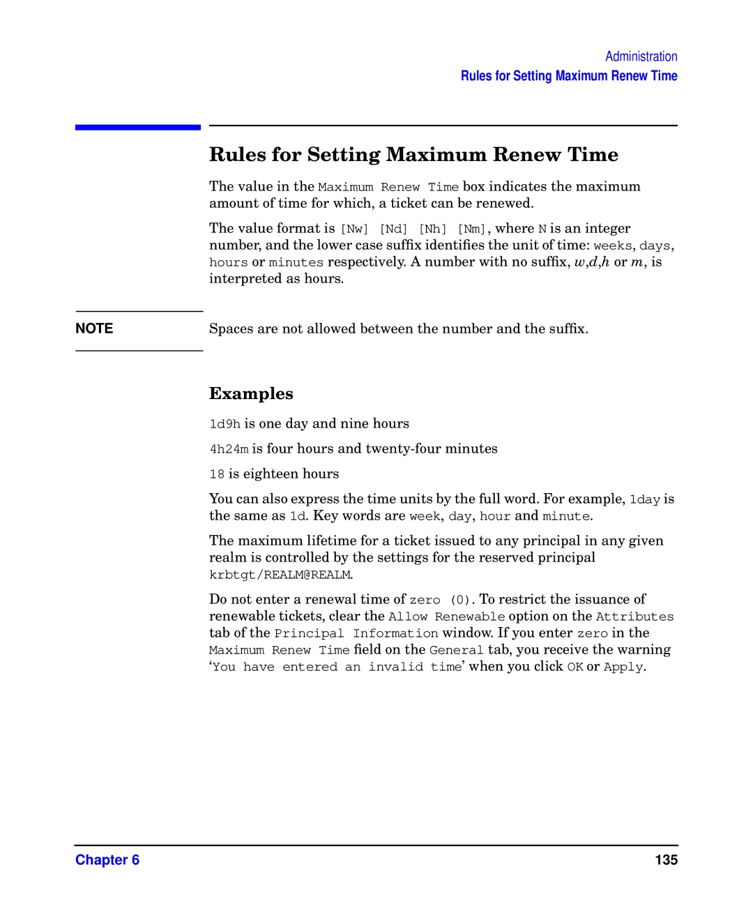 HP UX Kerberos Data Security Software manual Rules for Setting Maximum Renew Time, Examples 