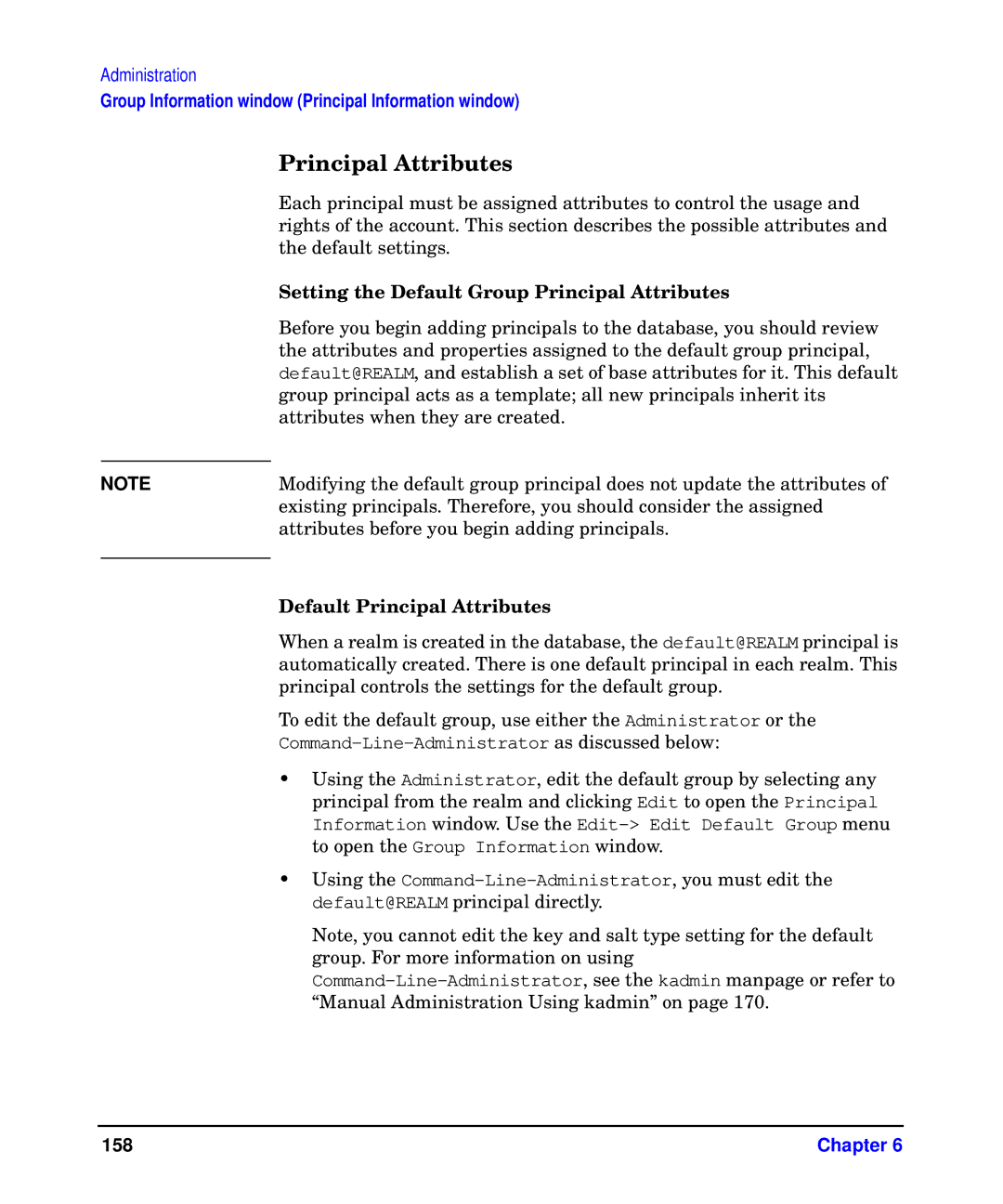 HP UX Kerberos Data Security Software Setting the Default Group Principal Attributes, Default Principal Attributes 