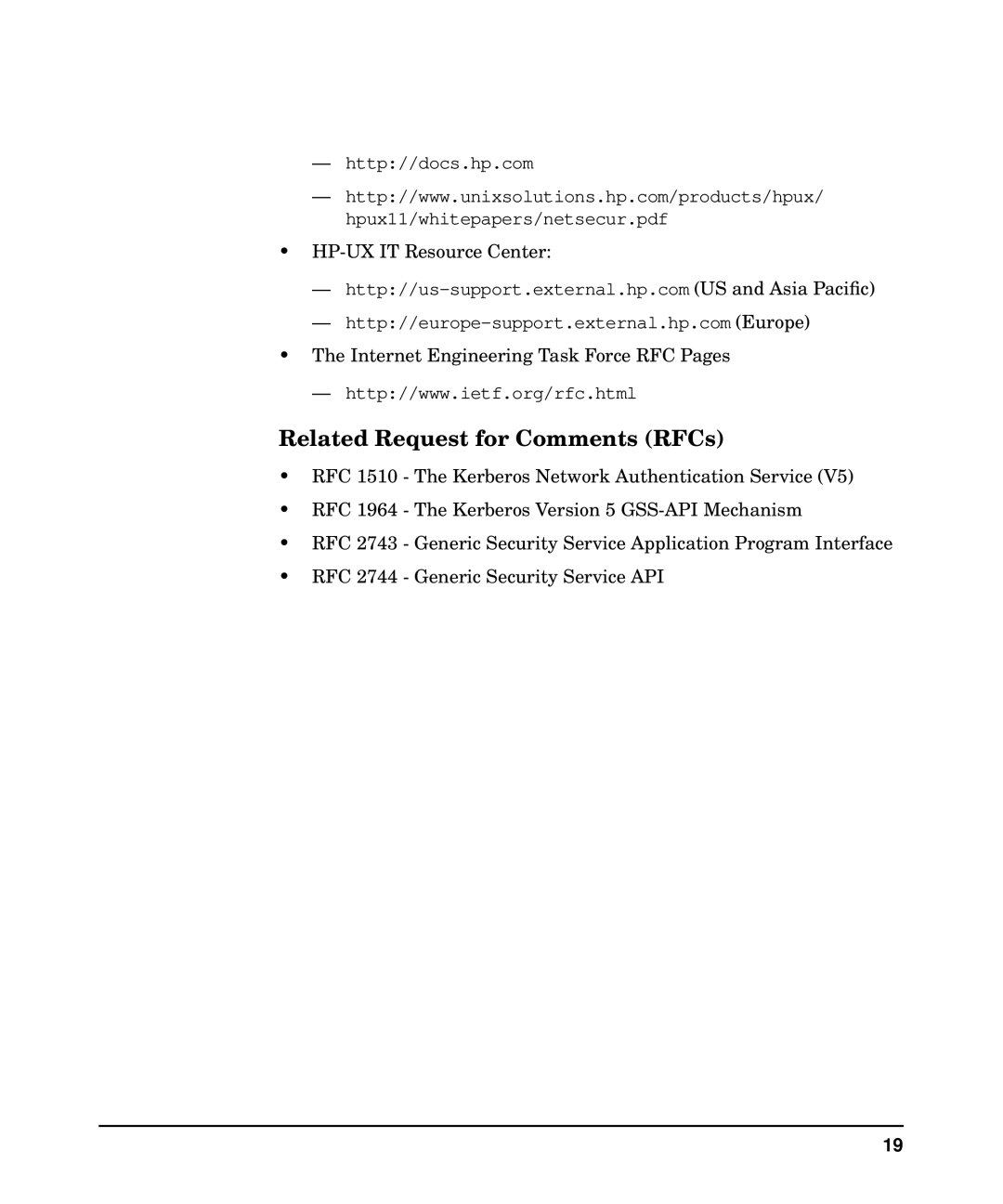 HP UX Kerberos Data Security Software manual Related Request for Comments RFCs 