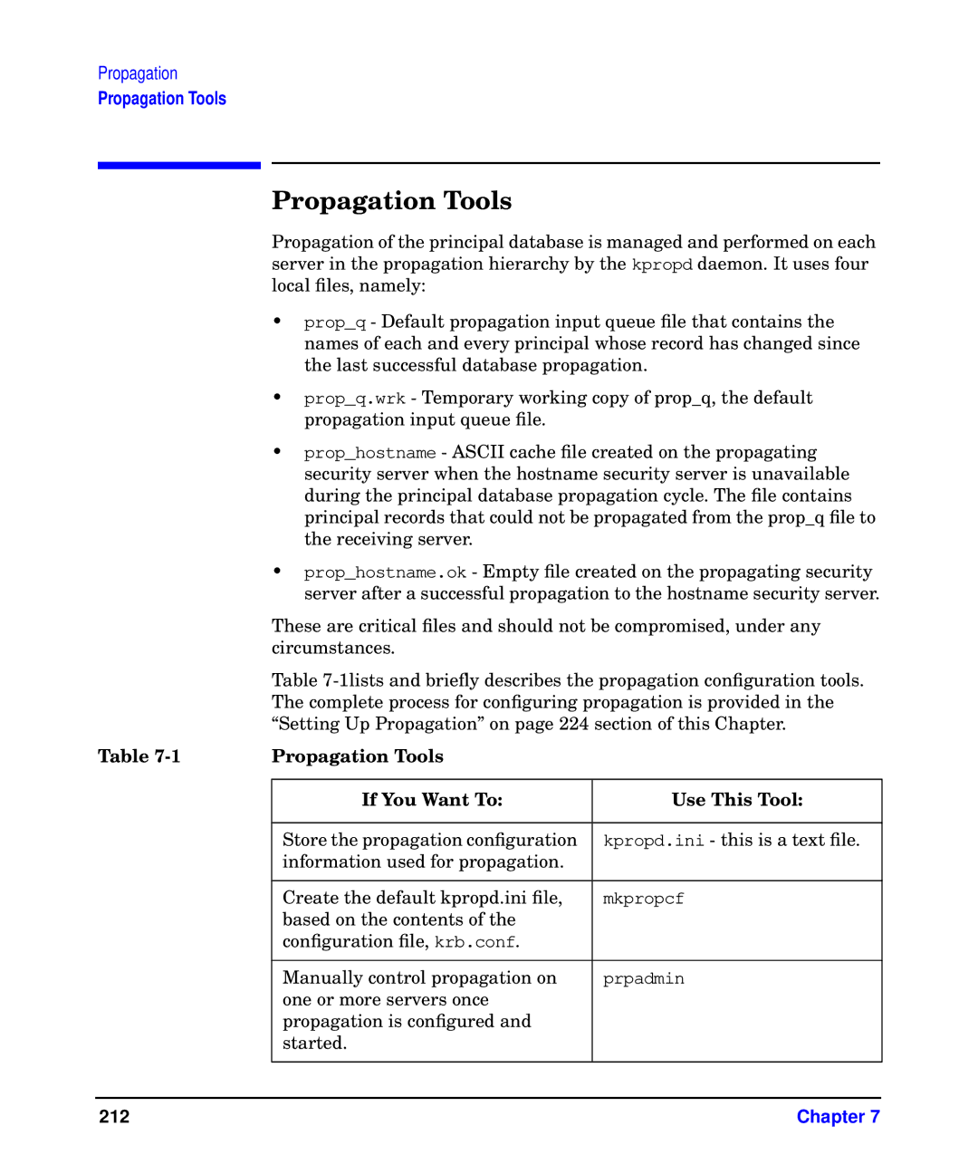 HP UX Kerberos Data Security Software manual Propagation Tools If You Want To Use This Tool 