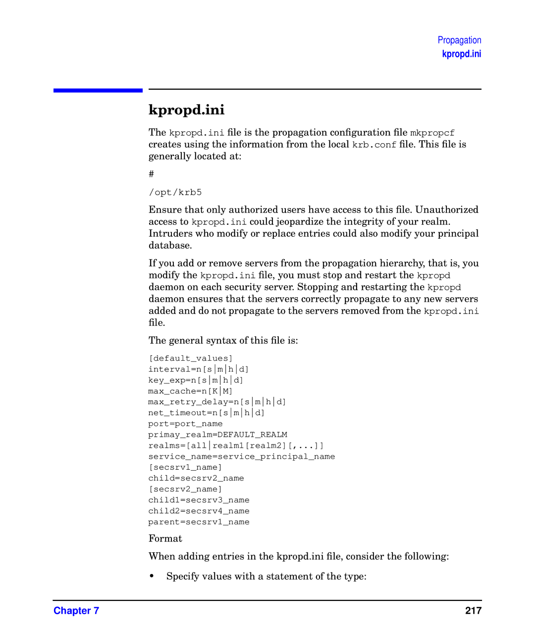 HP UX Kerberos Data Security Software manual Kpropd.ini 