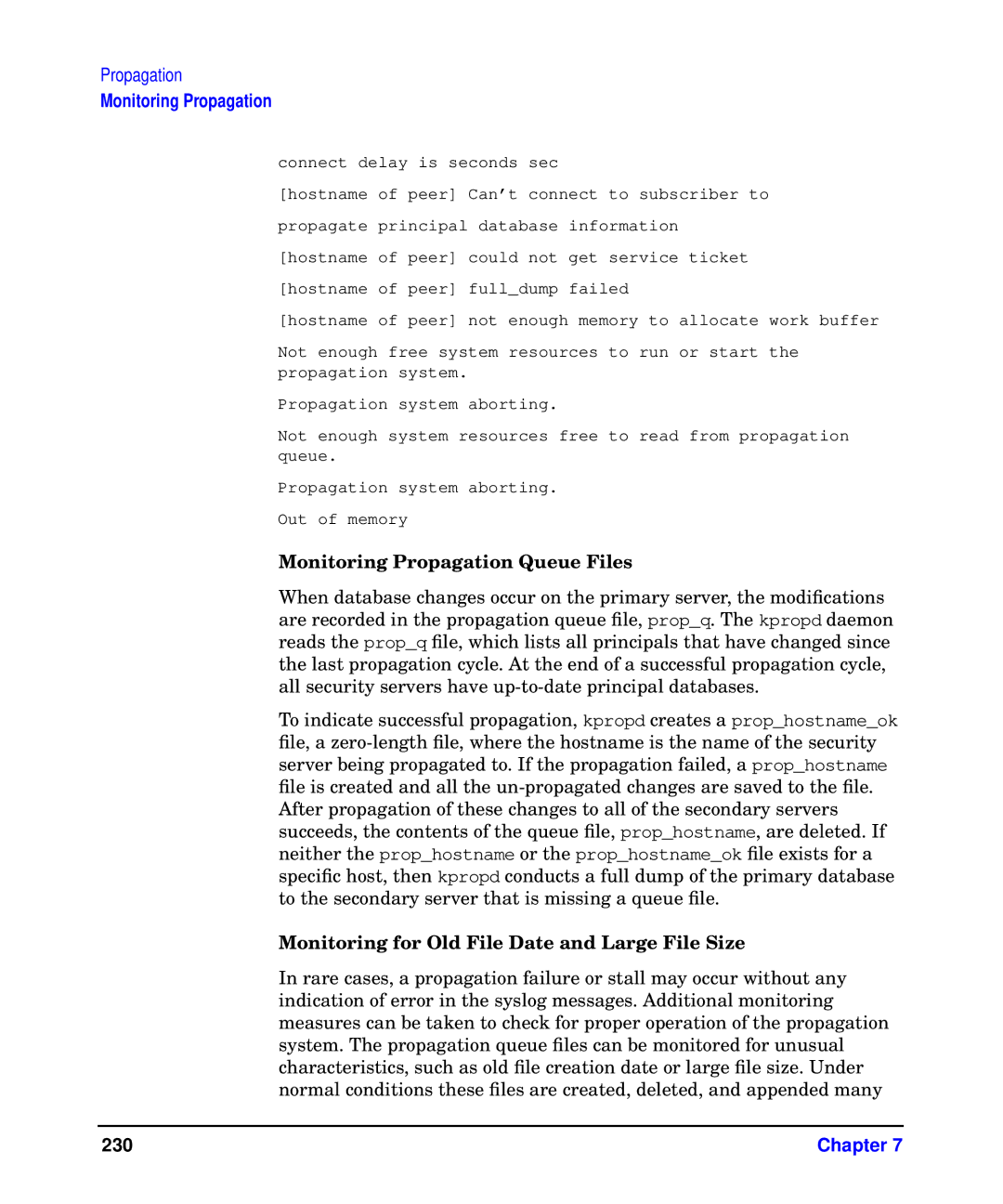 HP UX Kerberos Data Security Software Monitoring Propagation Queue Files, Monitoring for Old File Date and Large File Size 