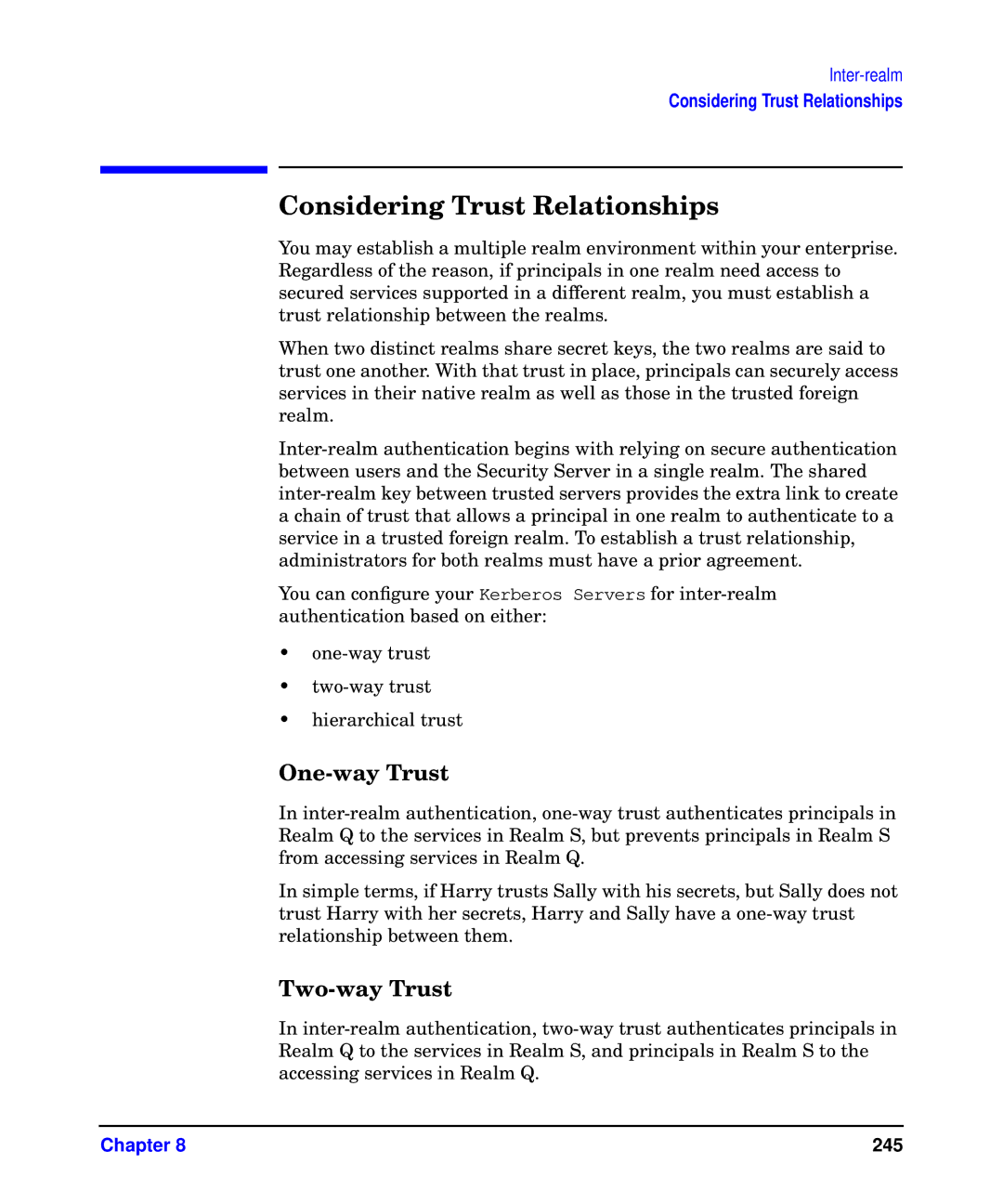 HP UX Kerberos Data Security Software manual Considering Trust Relationships, One-way Trust, Two-way Trust 