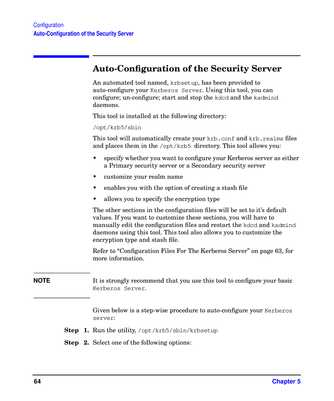 HP UX Kerberos Data Security Software manual Auto-Conﬁguration of the Security Server 