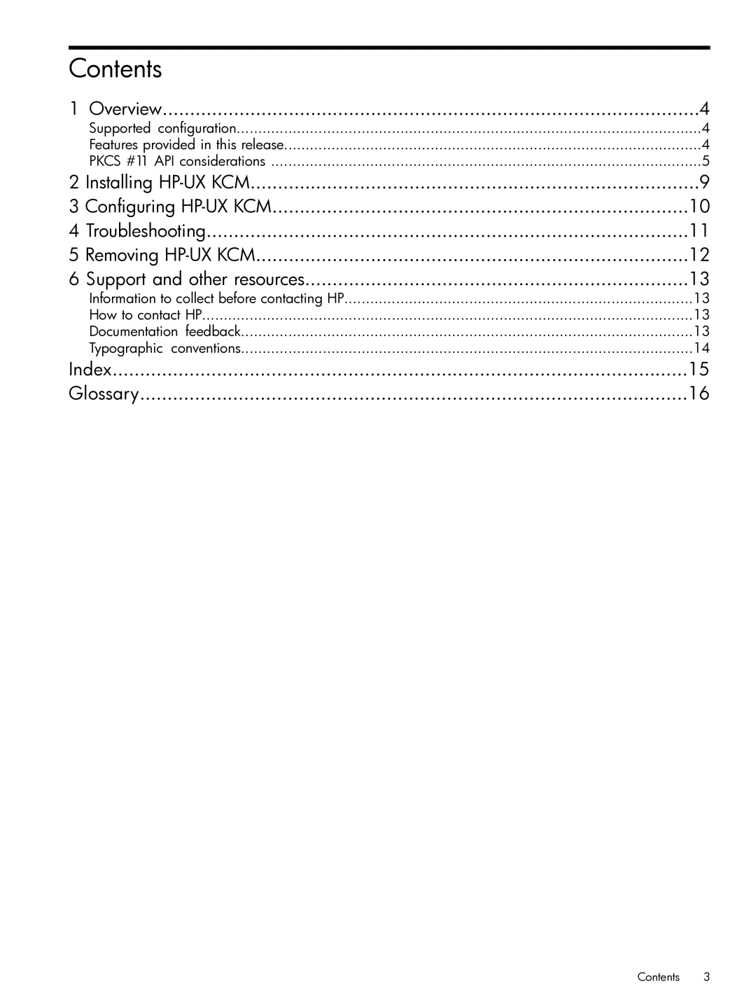 HP UX Kernel Cryptographic Module (KCM) manual Contents 