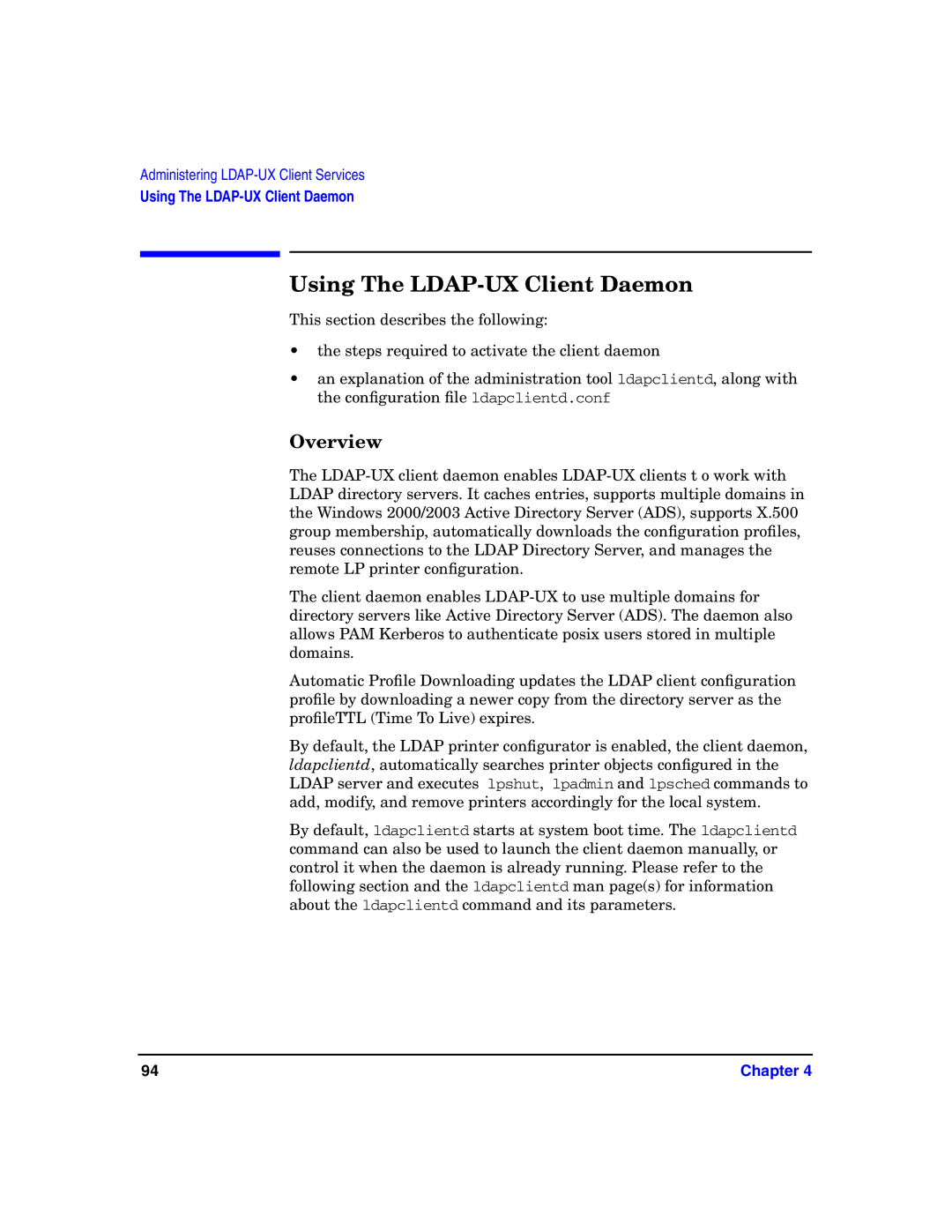 HP UX LDAP-UX Integration Software manual Using The LDAP-UX Client Daemon, Overview 