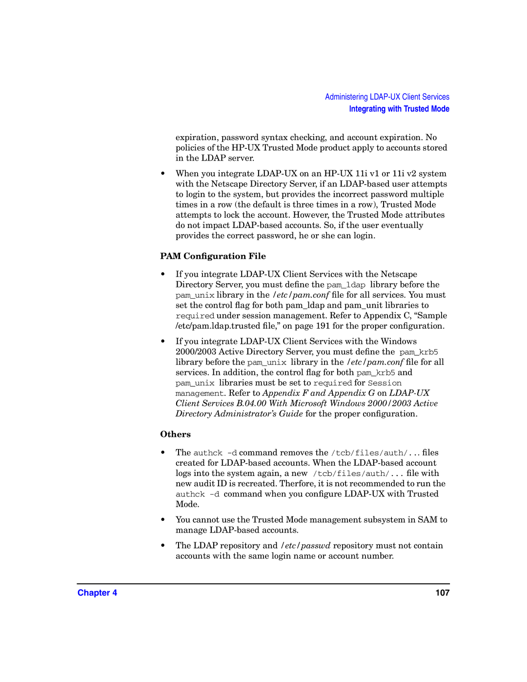 HP UX LDAP-UX Integration Software manual PAM Conﬁguration File, Others 