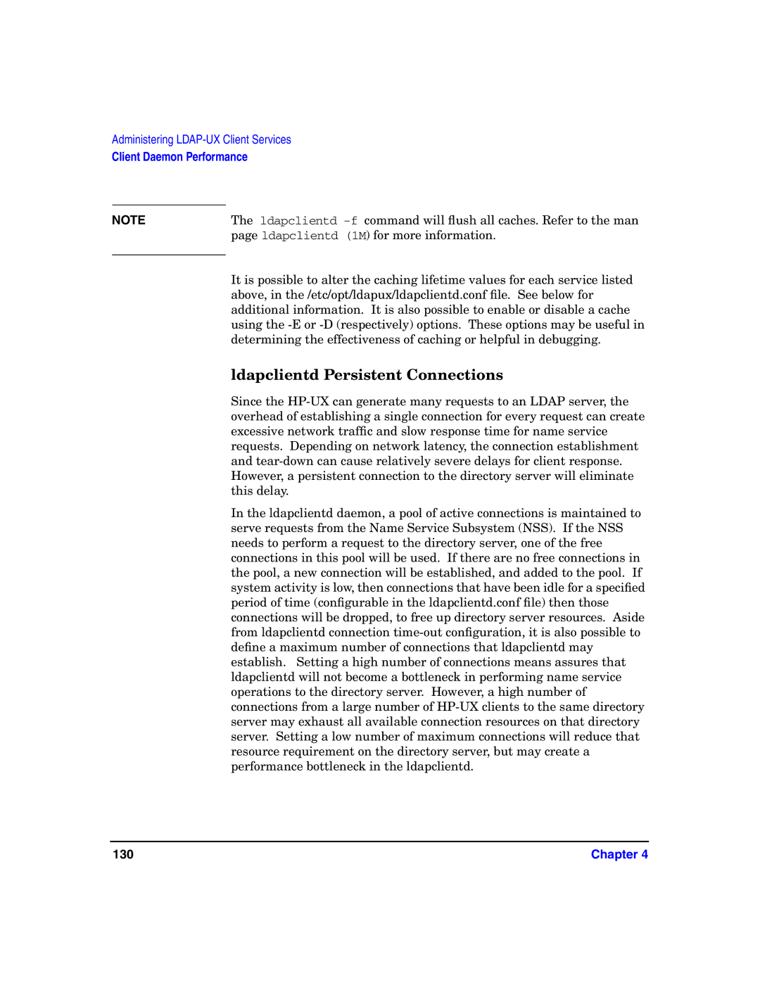 HP UX LDAP-UX Integration Software manual Ldapclientd Persistent Connections 
