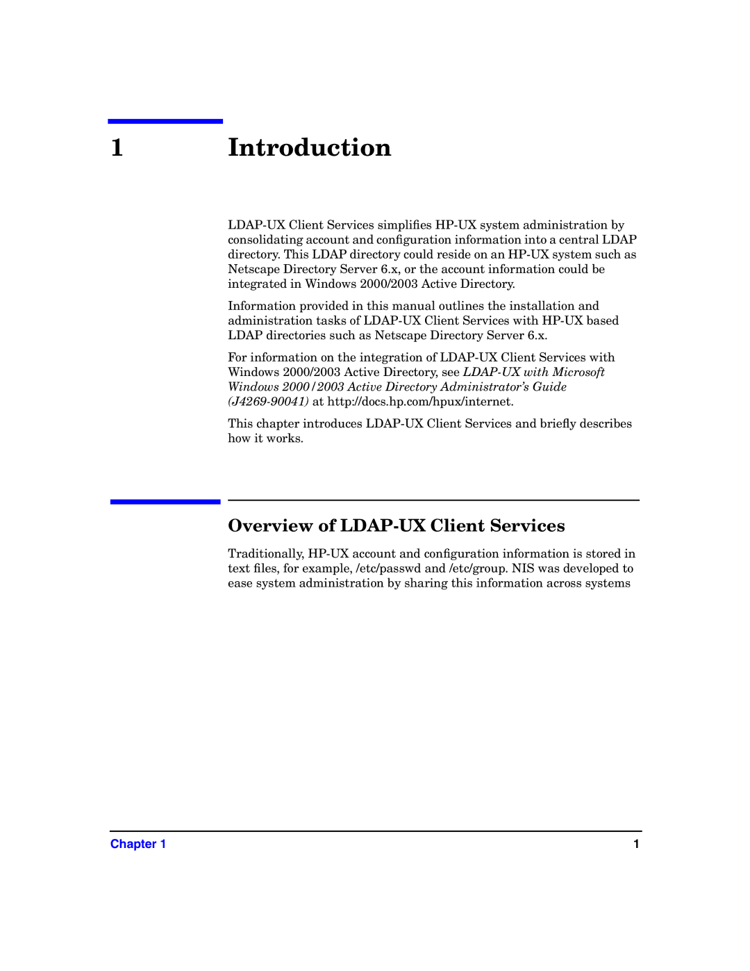 HP UX LDAP-UX Integration Software manual Overview of LDAP-UX Client Services, Chapter 