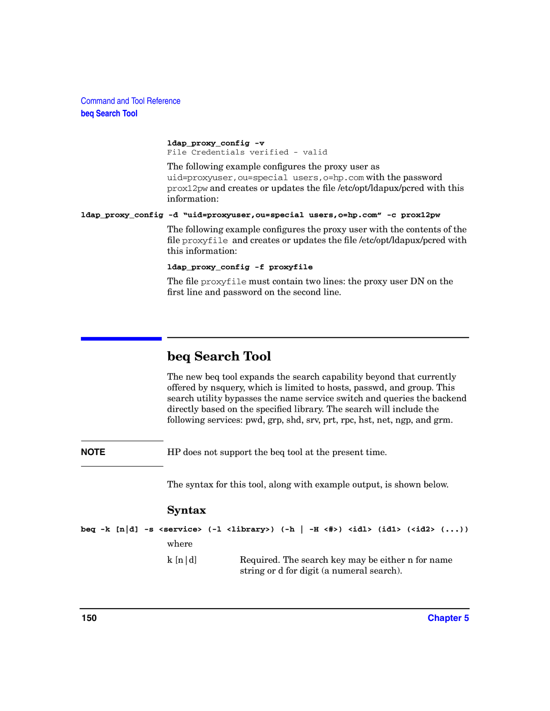 HP UX LDAP-UX Integration Software manual Beq Search Tool, Syntax 