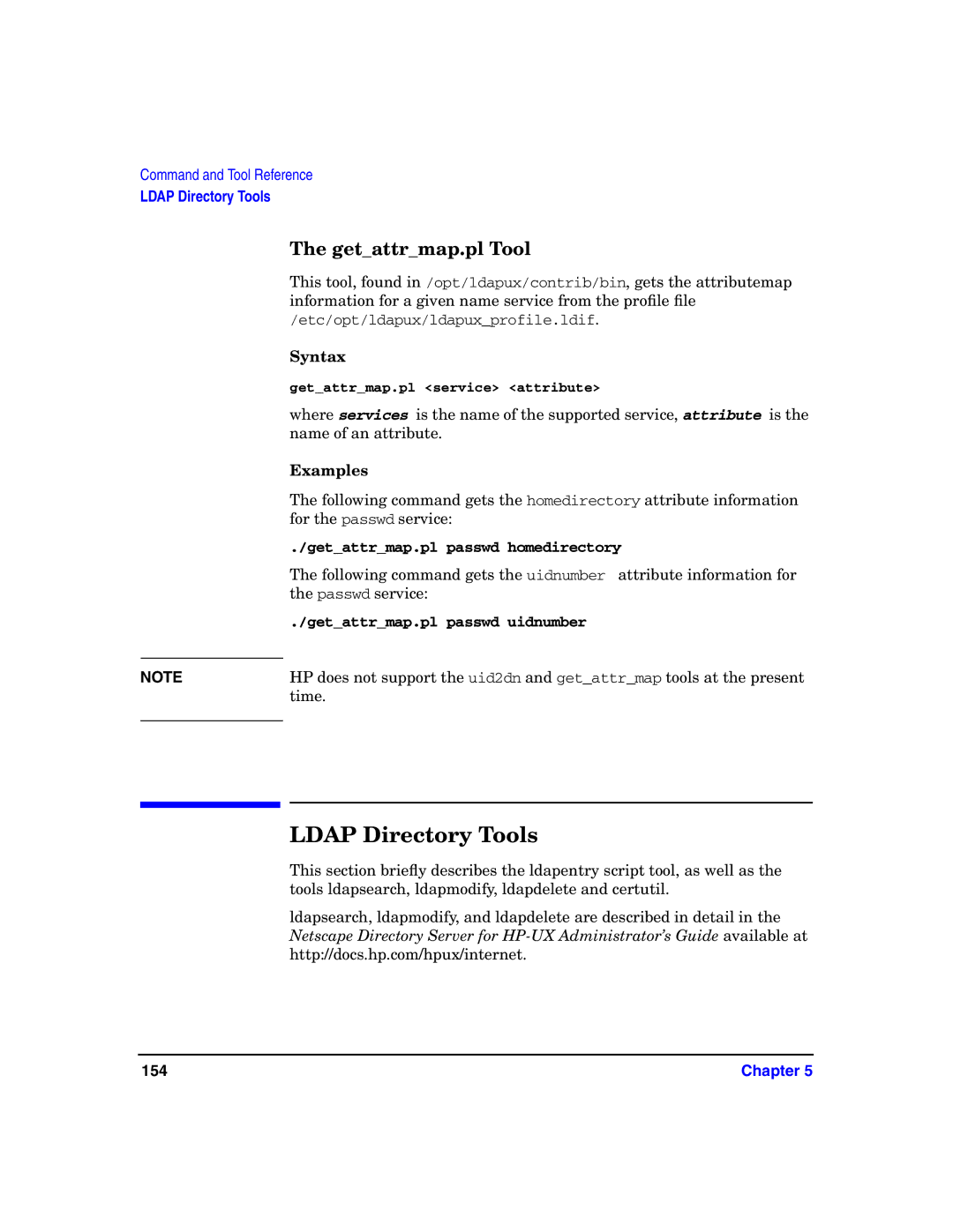 HP UX LDAP-UX Integration Software manual Ldap Directory Tools, Getattrmap.pl Tool 