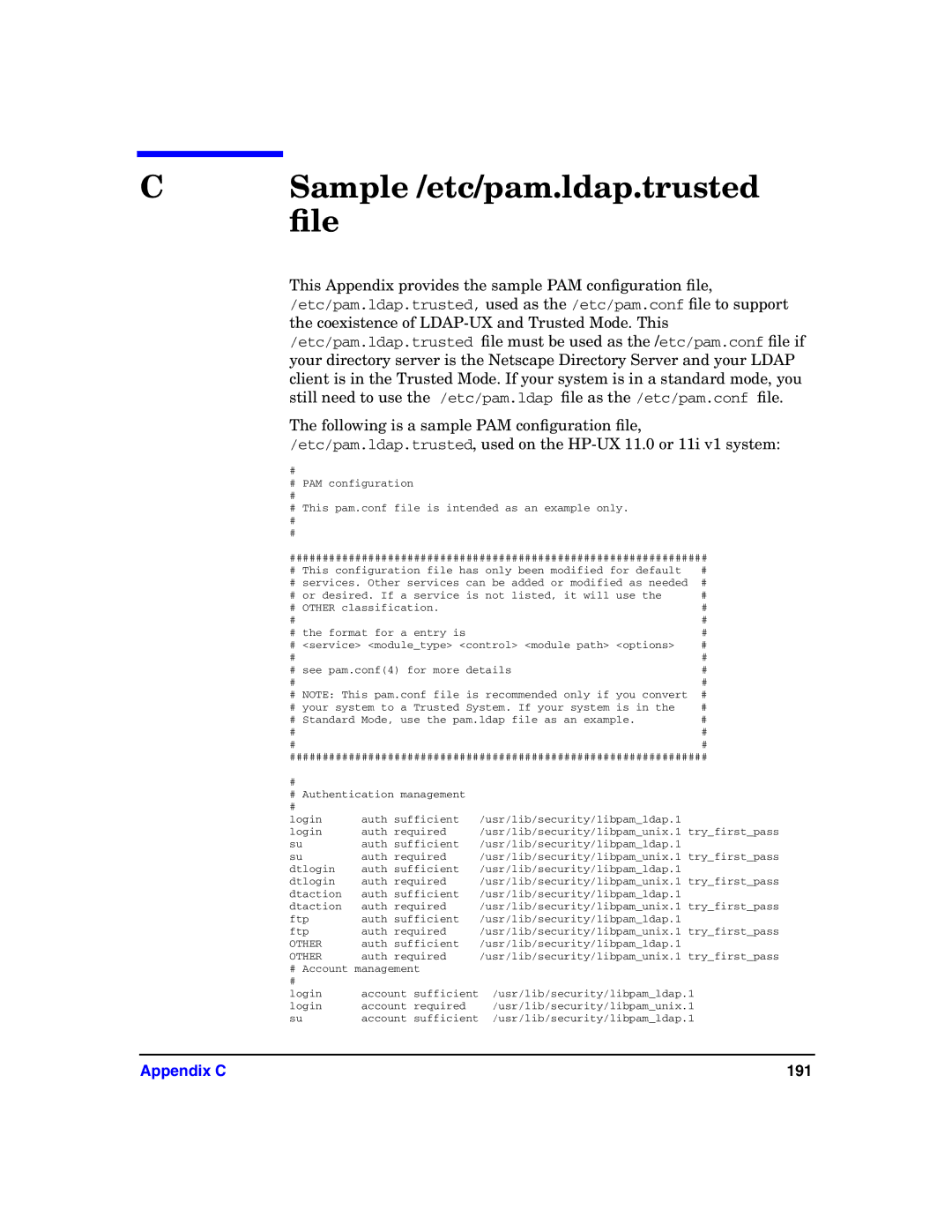 HP UX LDAP-UX Integration Software manual ﬁle, Appendix C 191 