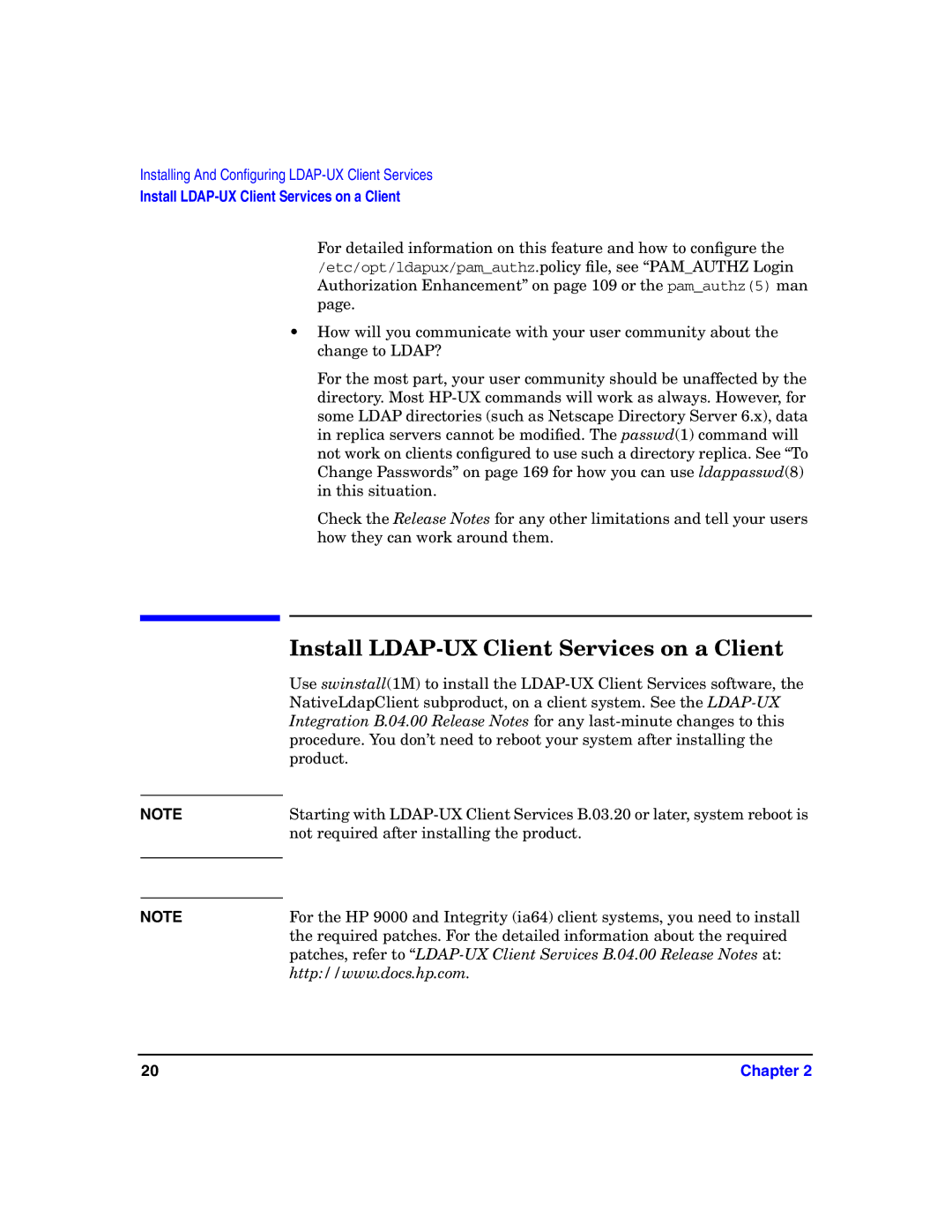 HP UX LDAP-UX Integration Software manual Install LDAP-UX Client Services on a Client 