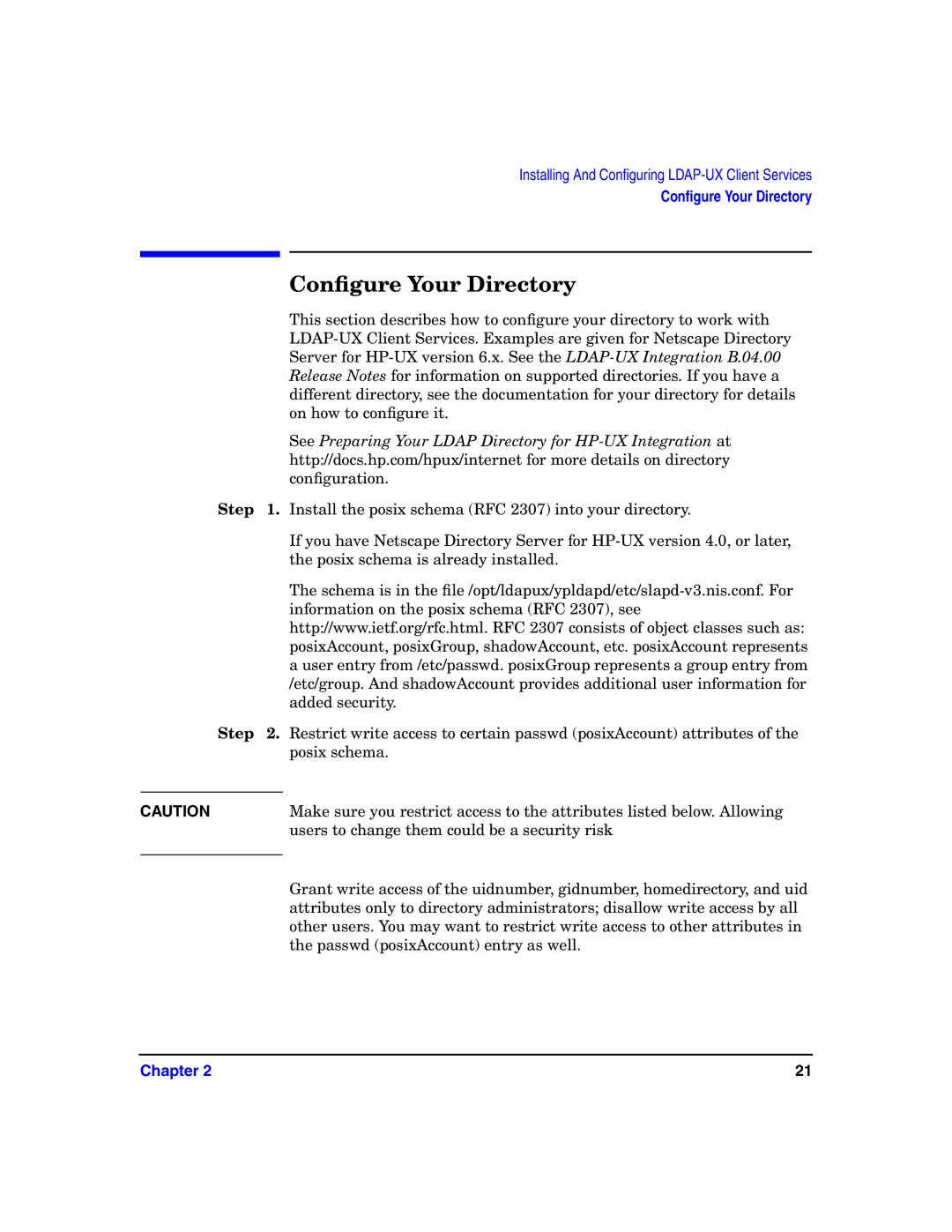 HP UX LDAP-UX Integration Software manual Conﬁgure Your Directory, Step 