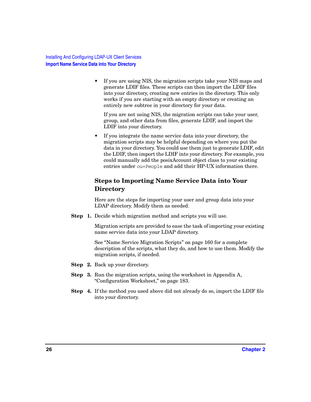 HP UX LDAP-UX Integration Software manual Steps to Importing Name Service Data into Your, Directory 