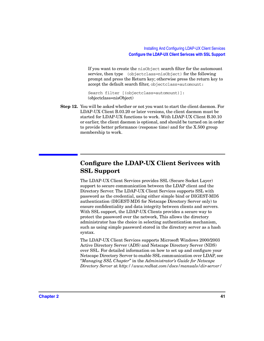 HP UX LDAP-UX Integration Software manual Conﬁgure the LDAP-UX Client Serivces with SSL Support 