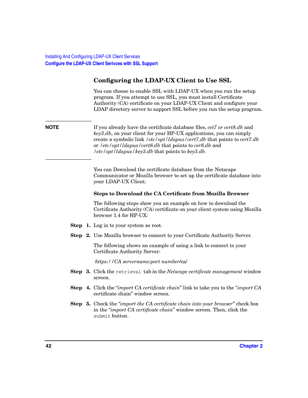 HP UX LDAP-UX Integration Software manual Conﬁguring the LDAP-UX Client to Use SSL 