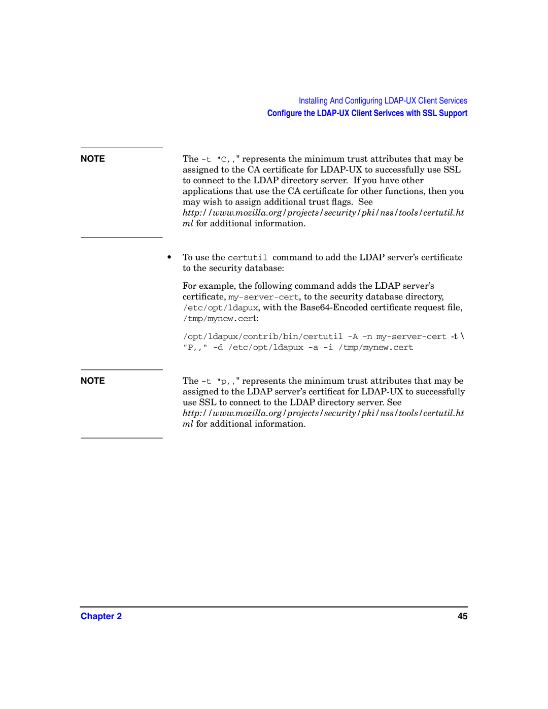 HP UX LDAP-UX Integration Software manual Conﬁgure the LDAP-UX Client Serivces with SSL Support 