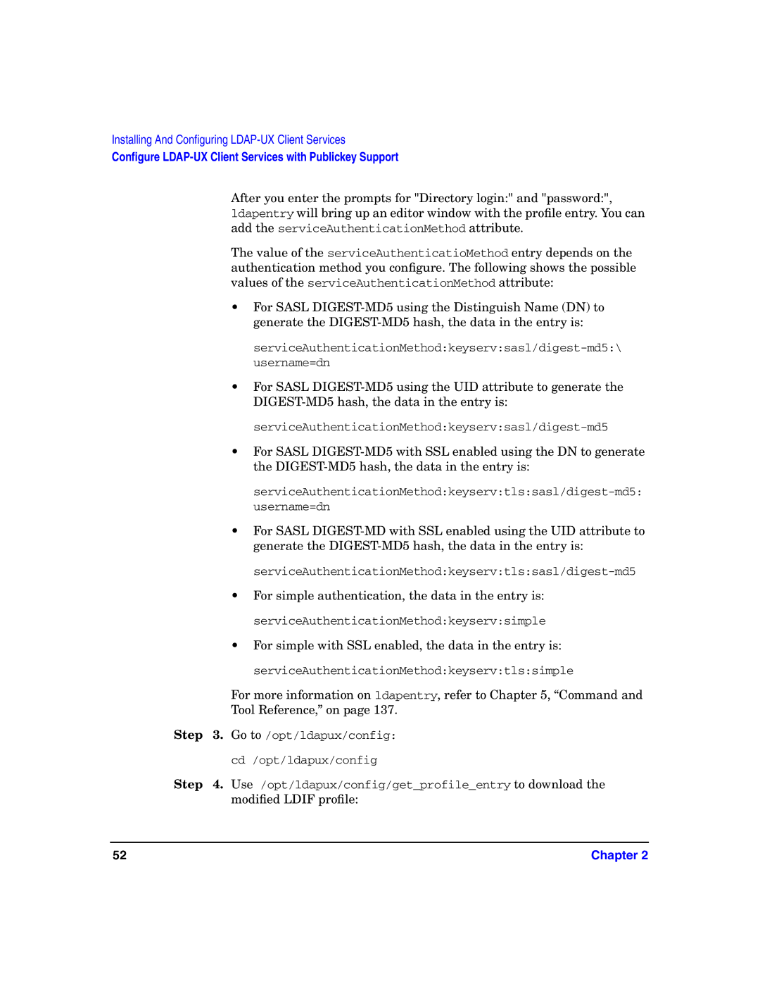 HP UX LDAP-UX Integration Software manual ServiceAuthenticationMethodkeyservsasl/digest-md5 