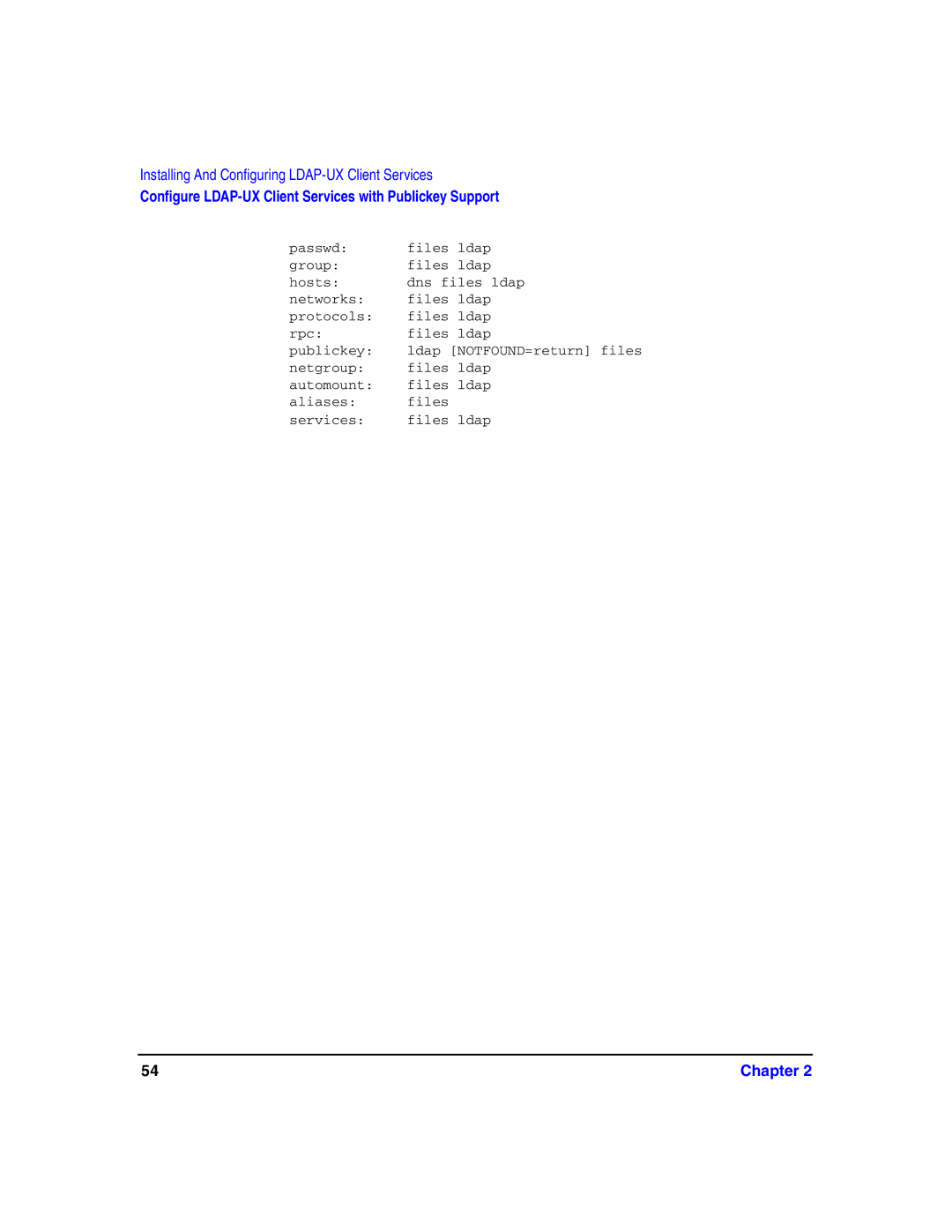 HP UX LDAP-UX Integration Software manual Conﬁgure LDAP-UX Client Services with Publickey Support 