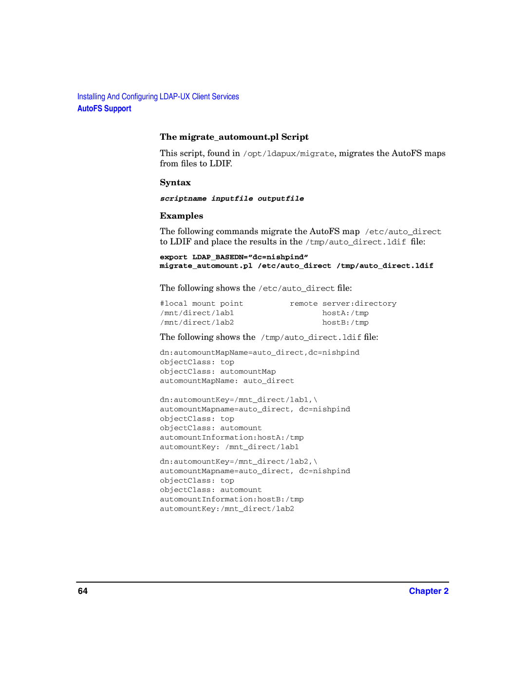 HP UX LDAP-UX Integration Software manual Migrateautomount.pl Script, Syntax 