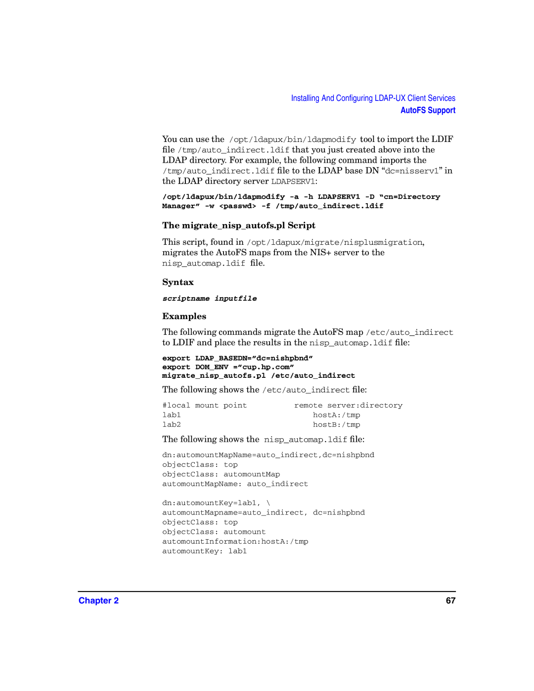 HP UX LDAP-UX Integration Software manual Migratenispautofs.pl Script, Following shows the nispautomap.ldif ﬁle 