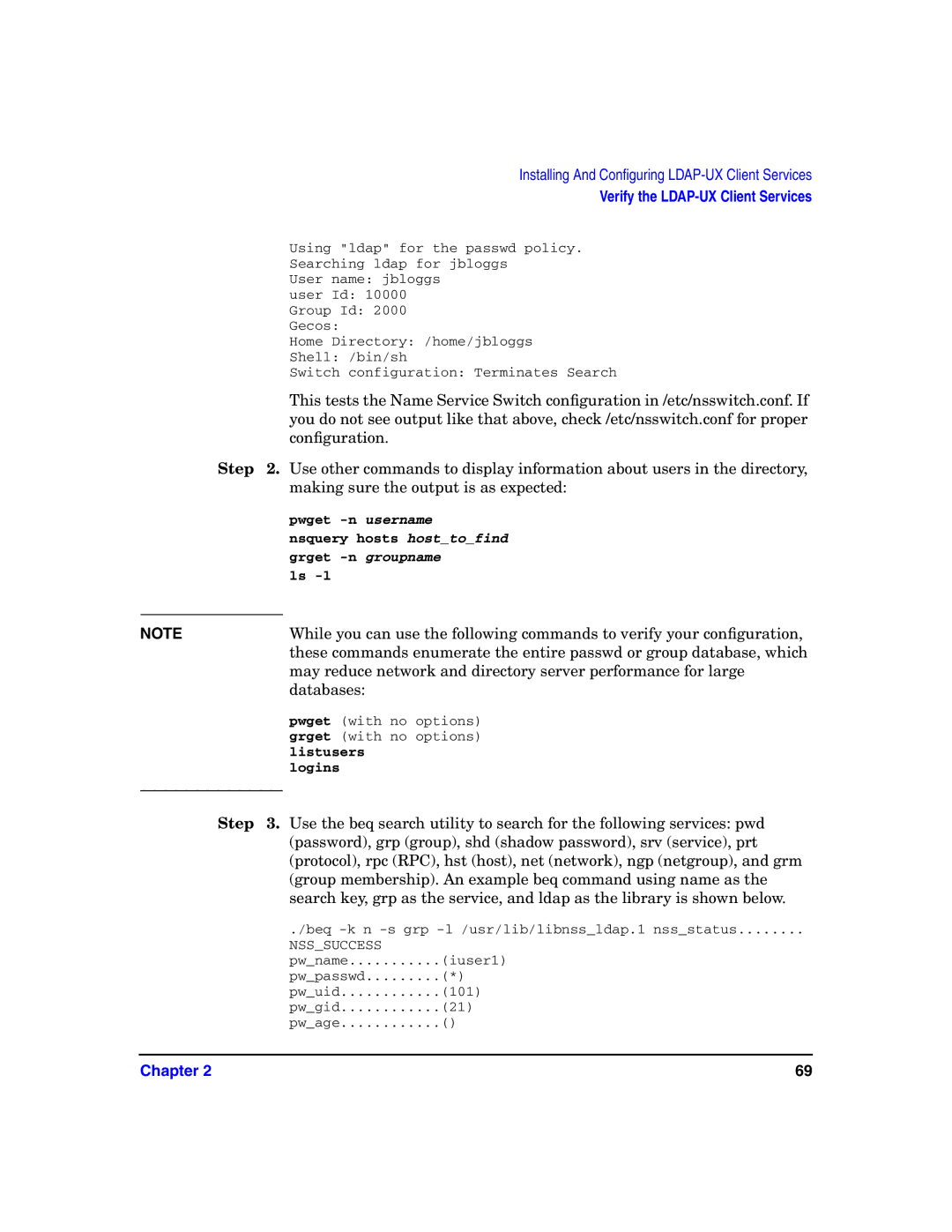 HP UX LDAP-UX Integration Software manual Making sure the output is as expected 