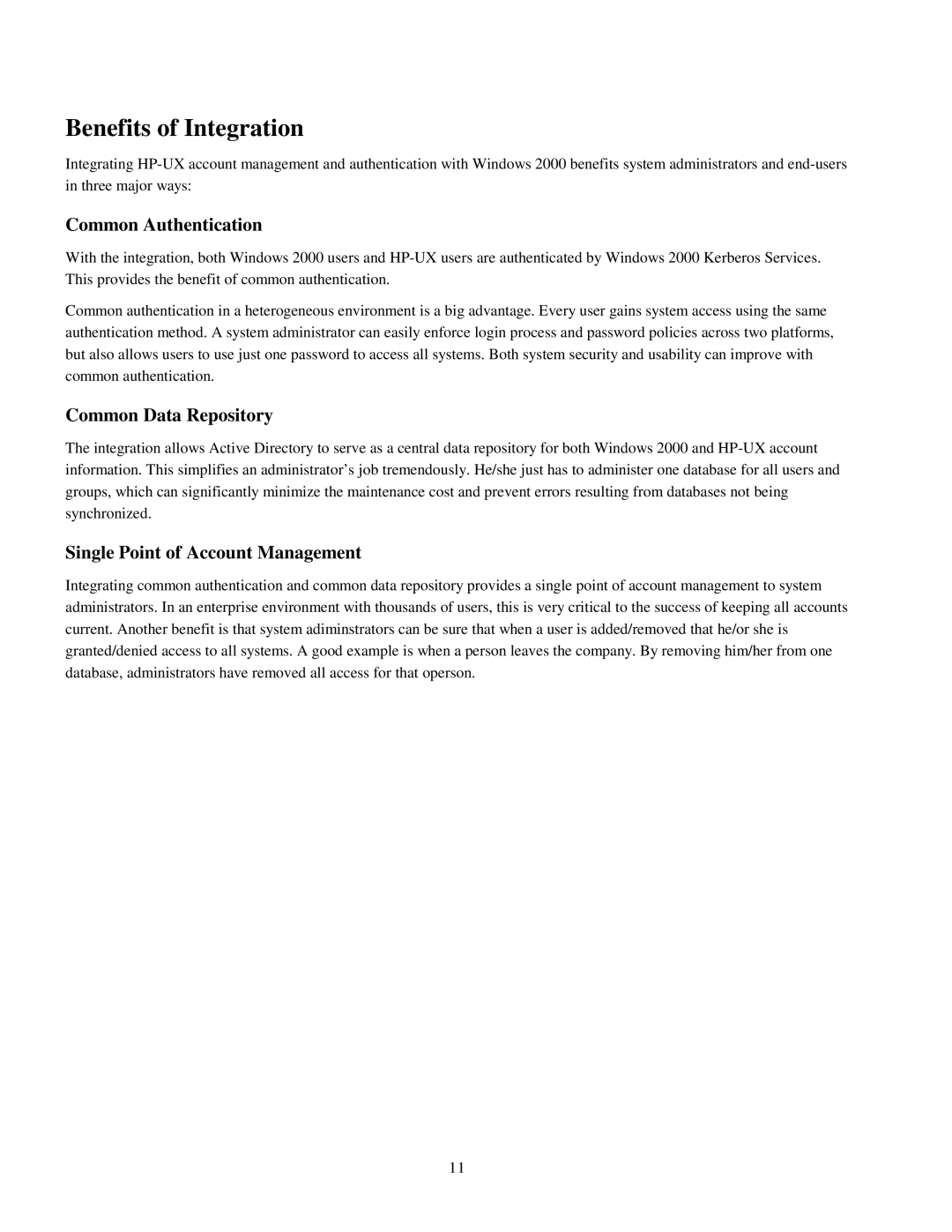 HP UX LDAP-UX Integration Software manual Benefits of Integration, Common Authentication, Common Data Repository 