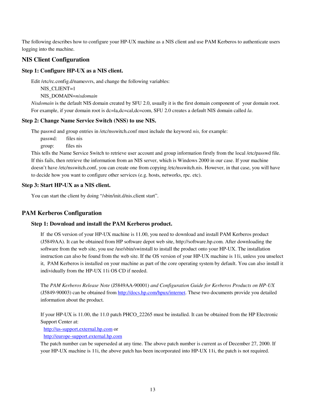 HP UX LDAP-UX Integration Software manual NIS Client Configuration, PAM Kerberos Configuration 