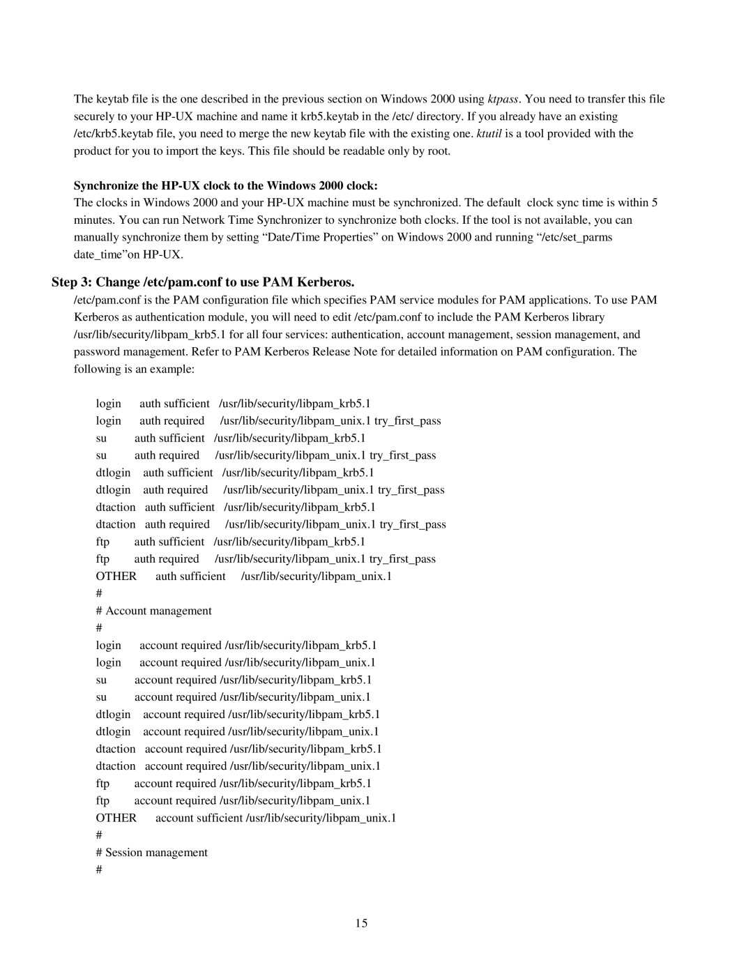 HP UX LDAP-UX Integration Software manual Change /etc/pam.conf to use PAM Kerberos 