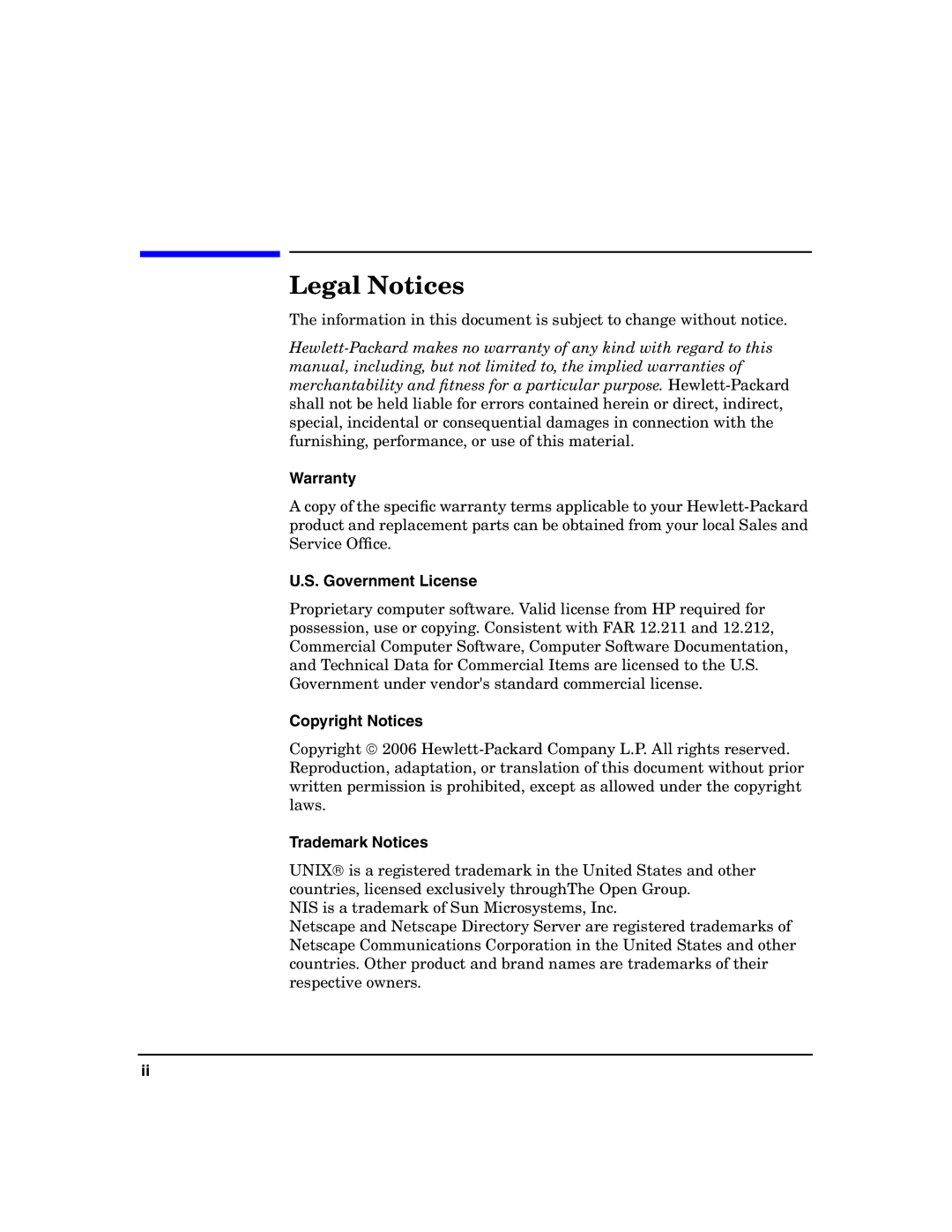 HP UX LDAP-UX Integration Software manual Legal Notices 