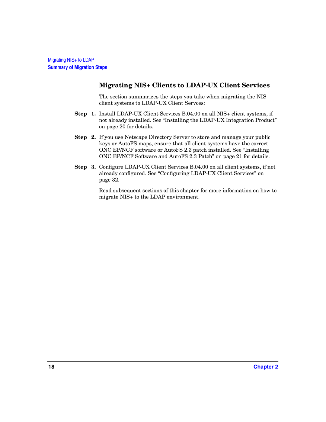 HP UX LDAP-UX Integration Software manual Migrating NIS+ Clients to LDAP-UX Client Services 