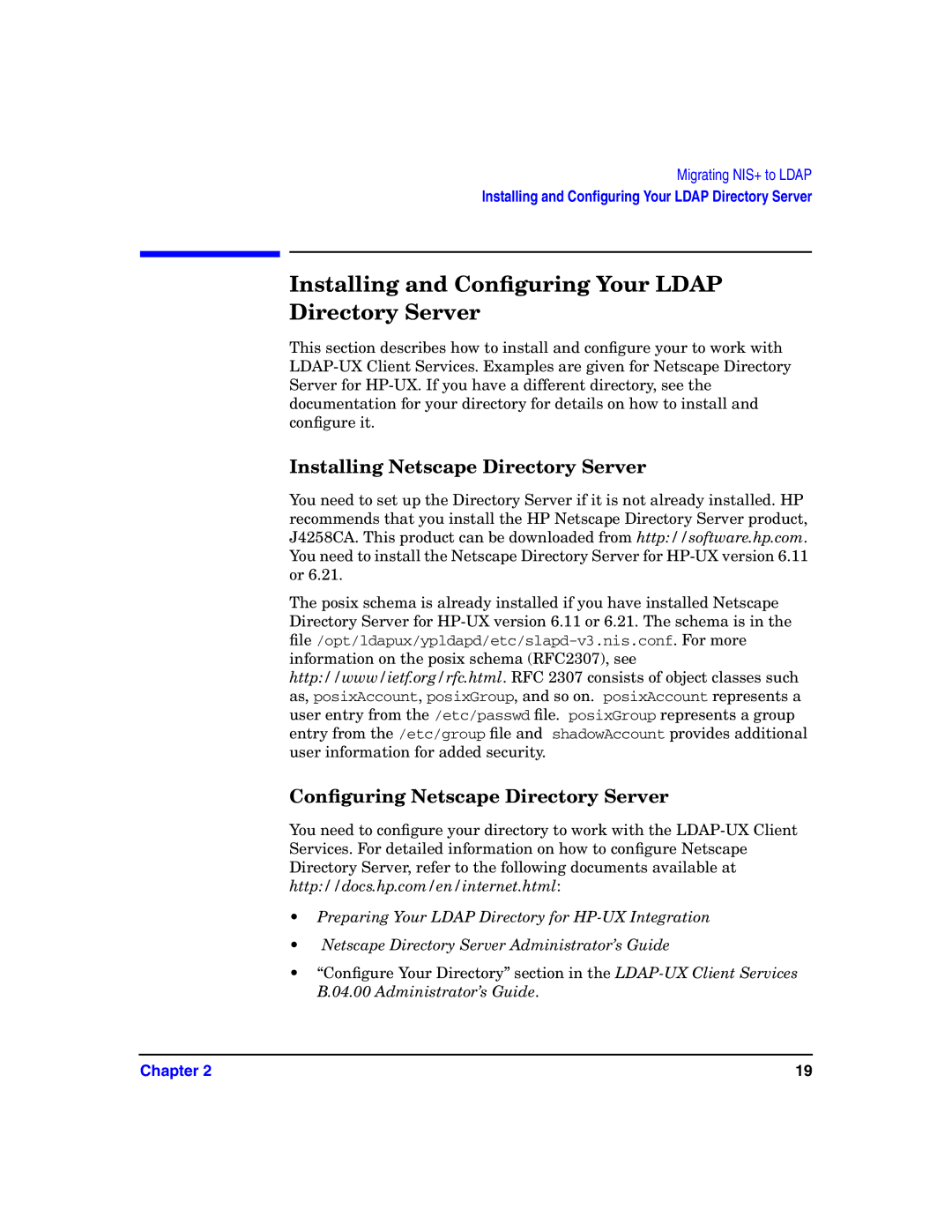 HP UX LDAP-UX Integration Software manual Installing and Conﬁguring Your Ldap Directory Server 