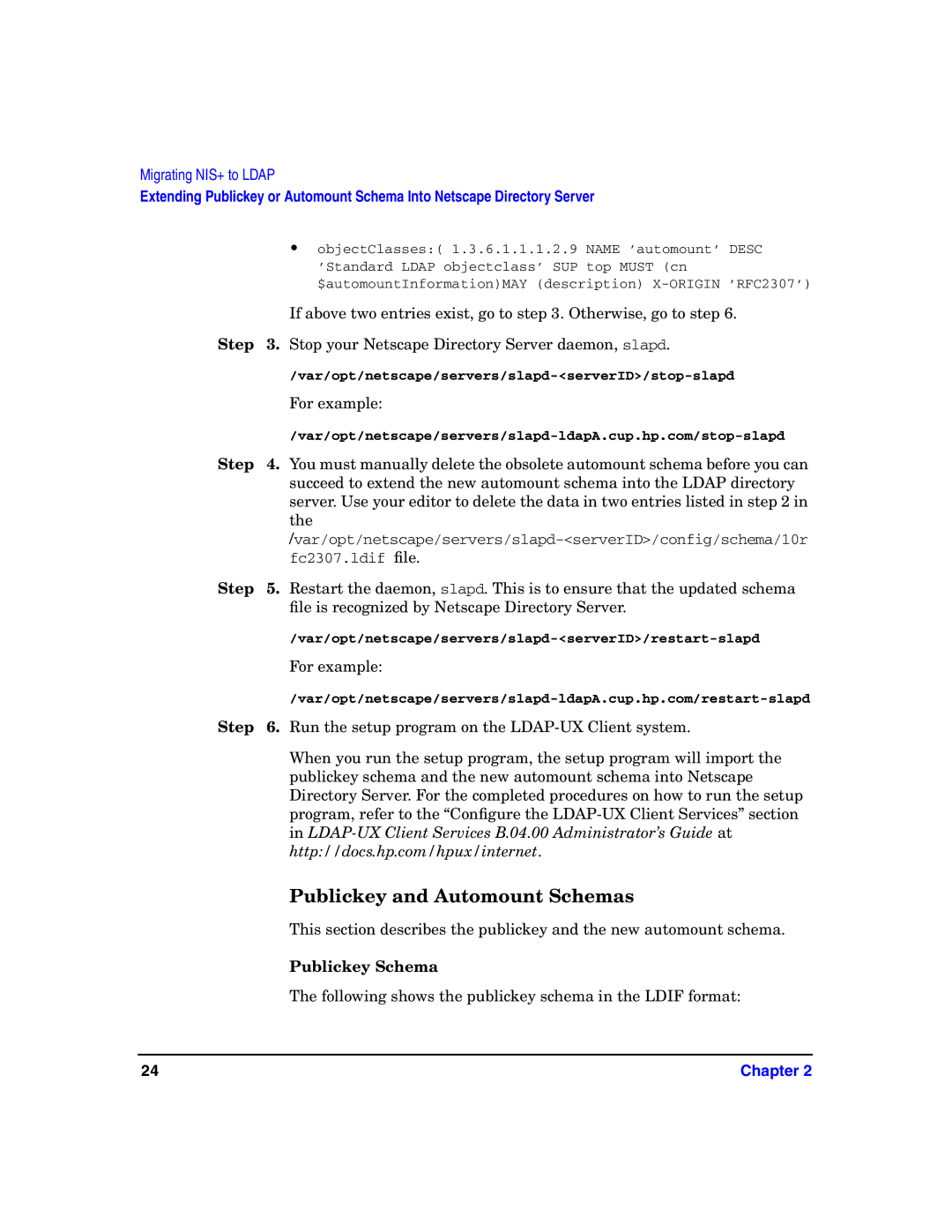 HP UX LDAP-UX Integration Software manual Publickey and Automount Schemas, Publickey Schema 