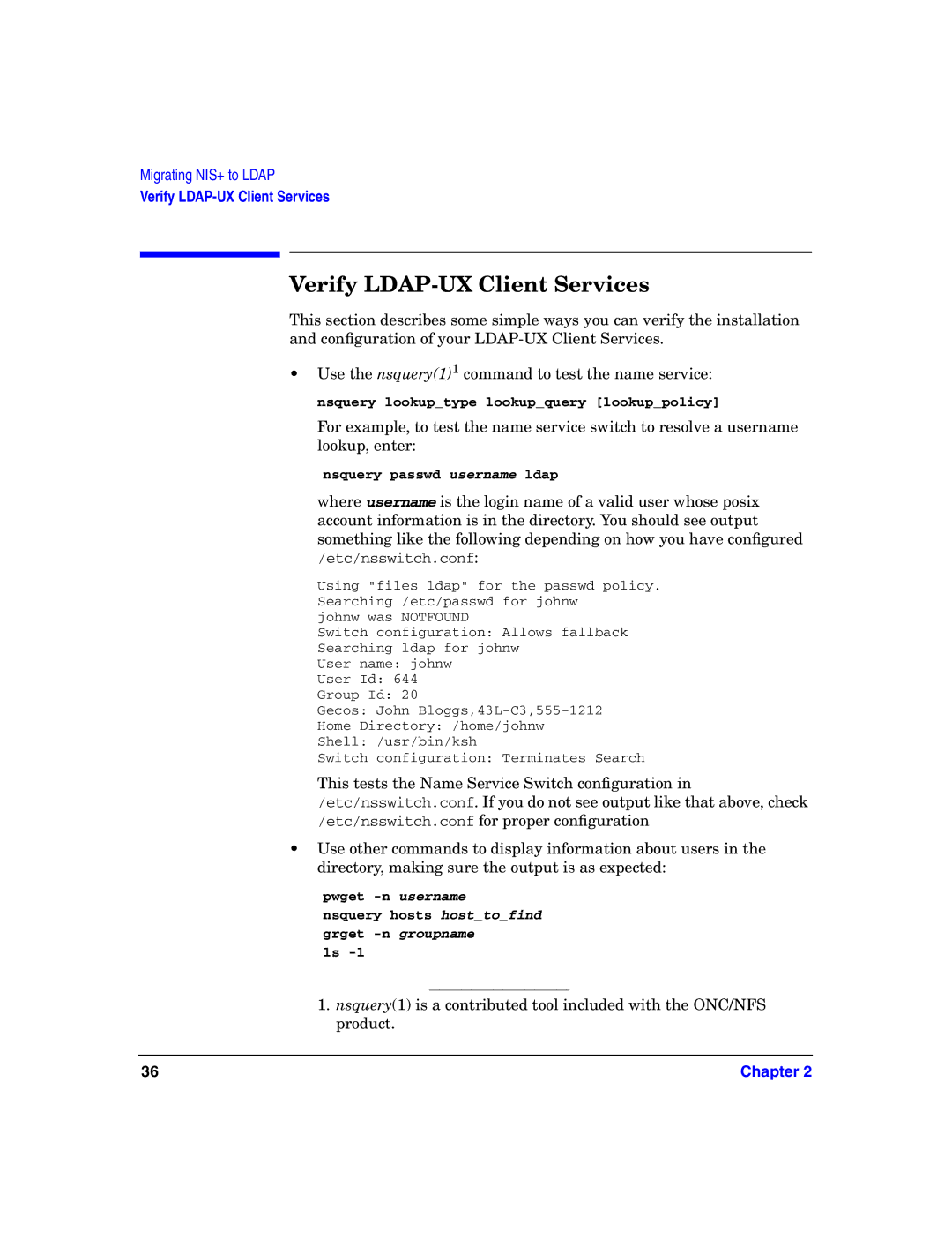 HP UX LDAP-UX Integration Software manual Verify LDAP-UX Client Services 