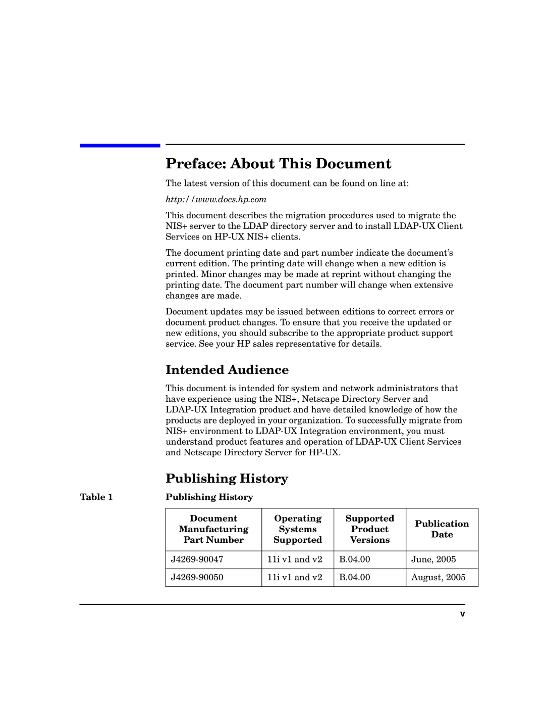 HP UX LDAP-UX Integration Software manual Intended Audience, Publishing History 