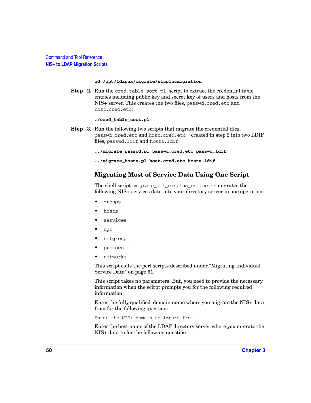 HP UX LDAP-UX Integration Software manual Migrating Most of Service Data Using One Script 