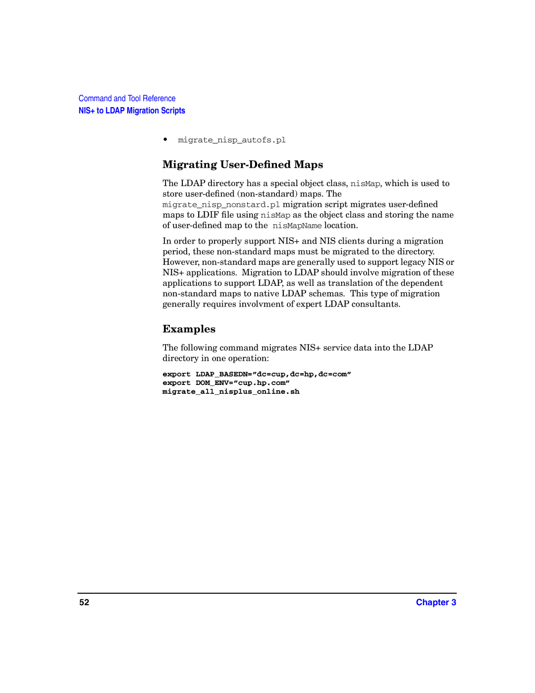 HP UX LDAP-UX Integration Software manual Migrating User-Deﬁned Maps, Examples 