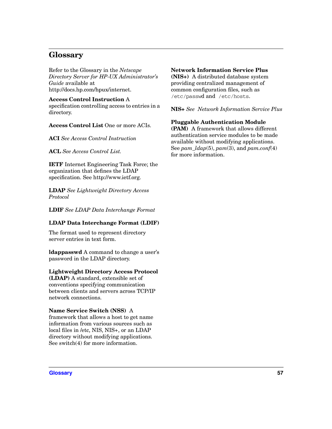 HP UX LDAP-UX Integration Software manual Glossary, Ldap Data Interchange Format Ldif 