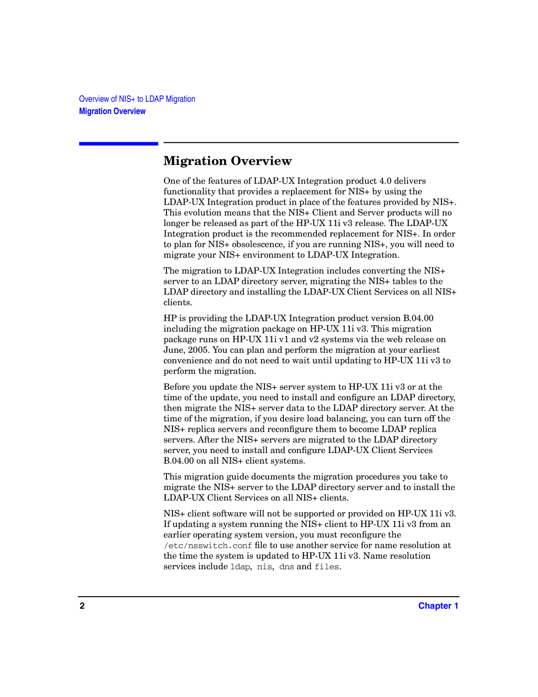 HP UX LDAP-UX Integration Software manual Migration Overview 